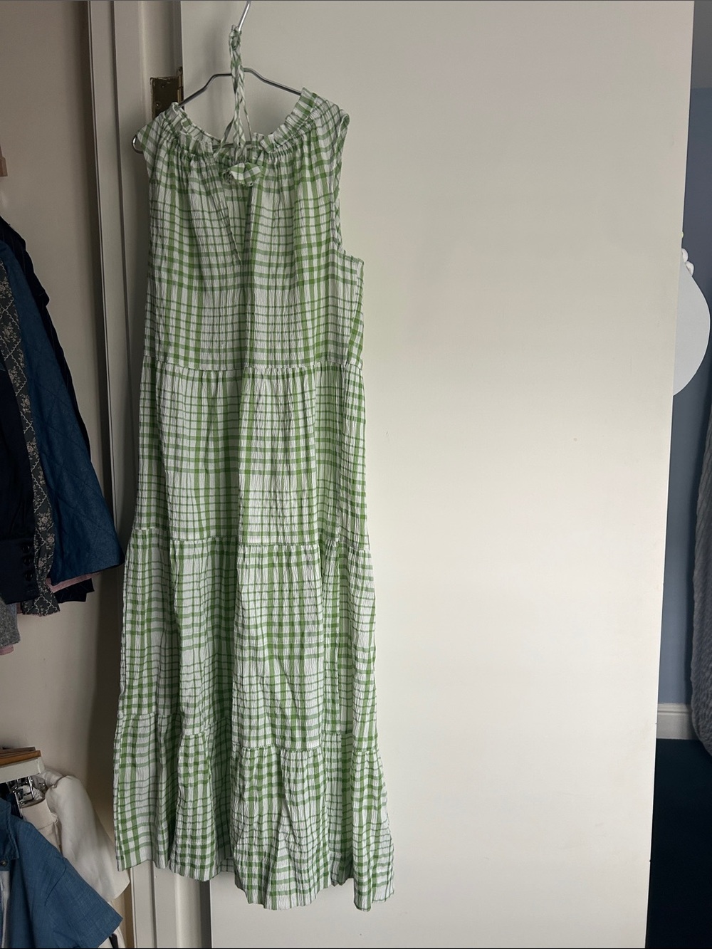 Max Studio Green and White Gingham Sleeveless Maxi Dress size 14